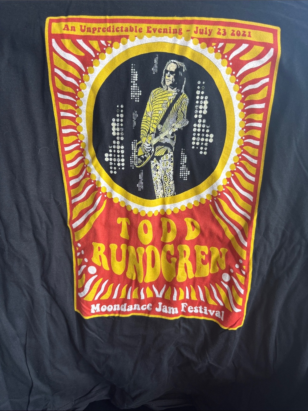 Todd Rundgren Moondance Jam Festival Graphic Tee - Black with Red & Yellow Print